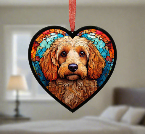 Cockapoo Yellow Stained Glass Effect Heart Suncatcher